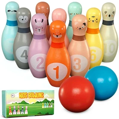 Afbeelding van Pink Papaya Kegelspel voor Kinderen Houten 10 x cm Kegels 2 6 Balletjes