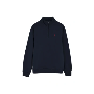 Afbeelding van Polo Club Heren Marineblauwe Sweater Met Halve Rits En Geborduurd Rigby Go Logo Xl