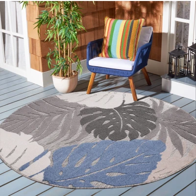 Afbeelding van Binnen en Buiten Vloerkleed Floral Outdoor Laagpolig Tapijt Beige 150 cm rond