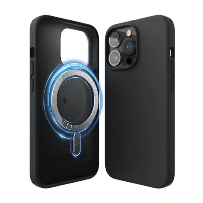 Afbeelding van elago Magnetische siliconen hoes, compatibel met iPhone 13 Pro (6,1 inch), MagSafe, ingewerkte magneten, premium vloeibare siliconen, beschermhoes (zwart)