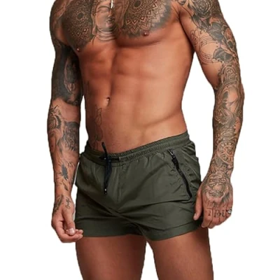Afbeelding van TMEOG Zwemshorts voor heren, zwembroek korte zwembroek, boxer, watersport, broek (sneldrogend), Leger Groen, L