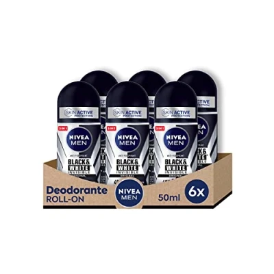 Afbeelding van Nivea Men Black &amp; White Invisible Roll On Deodorant voor heren, anti transpirant, 6 x 50 ml