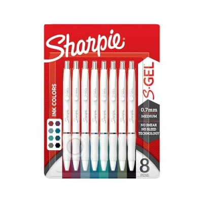 Afbeelding van Sharpie S Gel Gelpen om te schrijven, medium punt (0,7 mm), verschillende kleuren, witte parellichaam, 8 stuks