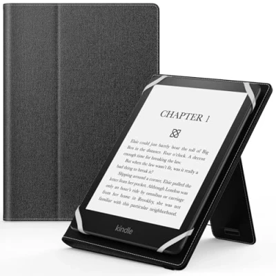 Afbeelding van MoKo Universele hoes voor Kindle eReaders Fire 6 inch, 7 Kindle/Kobo/Voyaga/Lenovo/Sony E Book tablet, licht PU leer, met polsband/standaard, zwart