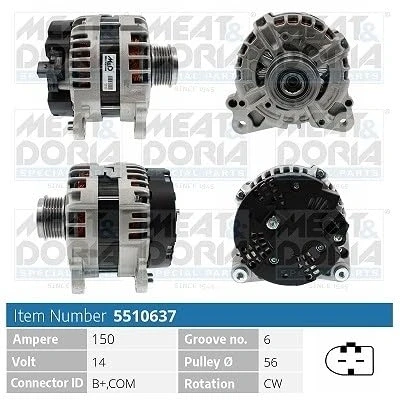 Afbeelding van MEAT &amp; DORIA 5510637 Dynamo / Alternator 14V 150A AUDI: A4 B8 Saloon, Q5, Avant