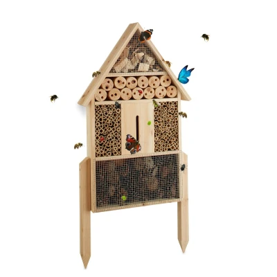 Afbeelding van Relaxdays insectenhotel natuur L insectenhuis vlinders staand hout