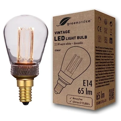 Afbeelding van greenandco Vintage design ledlamp dimbaar voor sfeerverlichting E14 ST45 transparant 2,3 W 65 lm 1800 K extra warm wit 320 230 V flikkervrij lamp