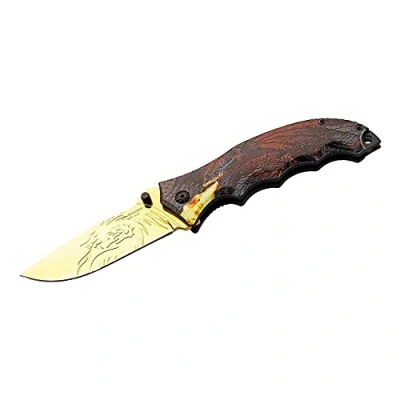 Afbeelding van Herbertz Messen, AISI 420 staal, titanium gecoat, duimpen, voeringsgesp, eenzijdig drakenpatroon, clip, handmes, hoogwaardig vouwmes, scherp zakmes