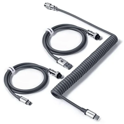 Afbeelding van MAMBASNAKE C04 Câble USB C Spiralé pour Claviers Mécaniques, Aviateur 2 En 1 Custom A to Type et C, Charging Double Sleeved avec Connecteur 5 Pin Gris