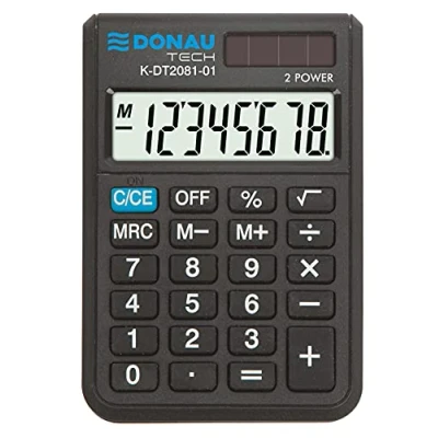 Afbeelding van DONAU TECH/K DT2081 01 8 cijferige rekenmachine met wortelfunctie, 90 x 60 11 mm, zwart