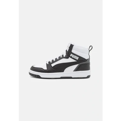 Afbeelding van PUMA Rebound V6 MID JR Unisex Sneakers hoog voor kinderen, Maat: 38.5, White/black/shadow gray Hoogwaardig imitatieleer