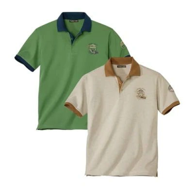 Afbeelding van ATLAS FOR MEN Set van 2 MC jersey poloshirts voor heren, casual poloshirt 60% katoen en 40% polyester, verkrijgbaar in grote maten M tot 5XL