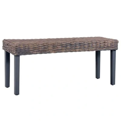 Afbeelding van Bankje 110 cm natuurlijk kubu rattan en massief mangohout grijs