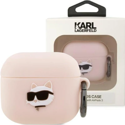 Afbeelding van Karl Lagerfeld KLA3RUNCHP hoesje voor AirPods 3 cover roze Siliconen Choupette Head 3D