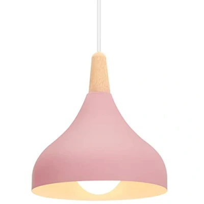 Afbeelding van iDEGU Retro hanglampen, modern, druppelstijl, kap, plafondlamp, E27, metaal, hanglamp, voor slaapkamer, eetkamer of keuken, diameter 20 cm, 1 stuk, roze
