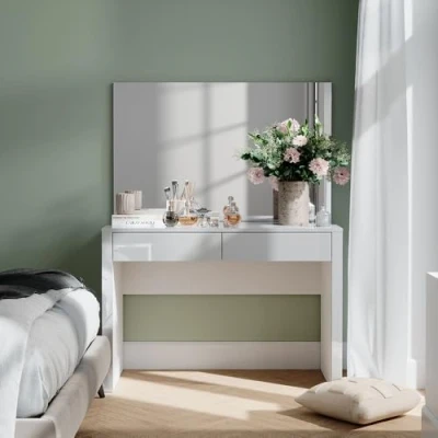 Afbeelding van Vicco AnnabelleToilettafel 110 cm met spiegel Wit hoogglans/wit