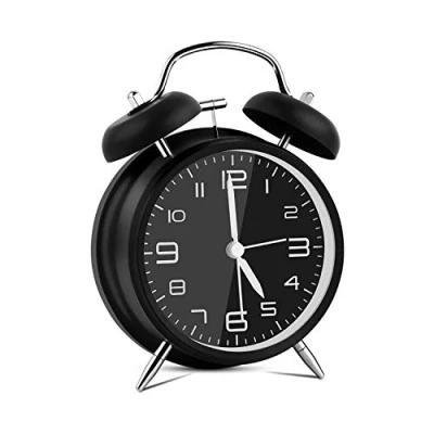 Afbeelding van Vegena Wekker met dubbele bel nachtlampje, retro wekker, analoog kwartsuurwerk, voor kinderen, werkt op batterijen, 10,2 cm grote wijzerplaat, luid alarm, stil, geen