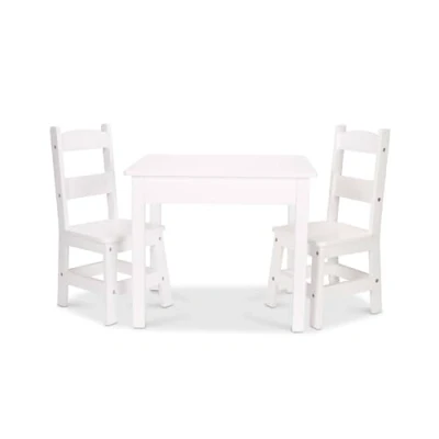 Afbeelding van Melissa &amp; Doug Kindertafel en stoelen van massief hout in wit, kindermeubels, houten meubels, 3 delige set, 72 x 20 60 cm, cadeau voor meisjes jongens, jaar
