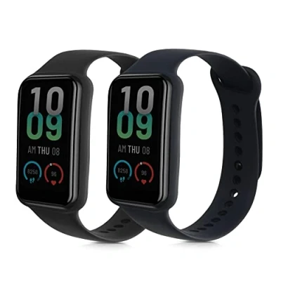 Afbeelding van kwmobile 2x horlogebandjes geschikt voor Amazfit band 7 bandje Smartwatch bandjes van TPU Activity tracker horloge in zwart / donkerblauw