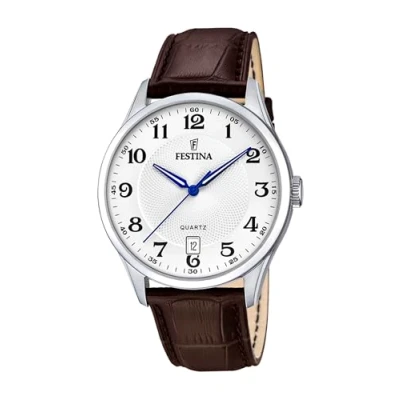 Afbeelding van Festina Herenhorloge analoog kwarts met lederen band F20426/1, Bruin, armband, Armband