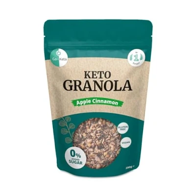 Afbeelding van Go keto Granola Apple Cinnamon 6 x 290 g muesli voor een heerlijk ontbijt, met kokosnootchips, noten, zonnebloempitten en pompoenpitten, veganistisch, glutenvrij