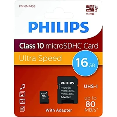 Image de Carte mémoire Philips MicroSDHC 16 Go avec adaptateur SD Noir