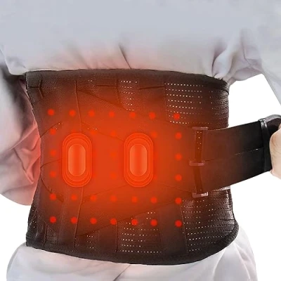 Afbeelding van GINEKOO Verwarmde ruggordel, ademende ruggordel met oplaadbare batterijverwarming ter verlichting van rugpijn, lendensteun voor hernia&#039;s, ischias, zwart.