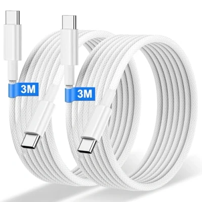 Afbeelding van USB C naar kabel voor iPhone 16/15/Pro Max/Plus, iPad Pro/Air/MacBook, [3 m/2 stuks] 60 W U SB snel opladen nylon gevlochten oplaadkabel Samsung Galaxy S 24/S23 Ultra
