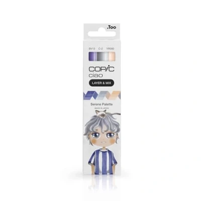 Afbeelding van Copic, Marker, CIAO Merk (C 2 Koel grijs nr. 2, YR 000 Zijde, BV 13 Hortensia Blauw, 6 mm, 3 x)