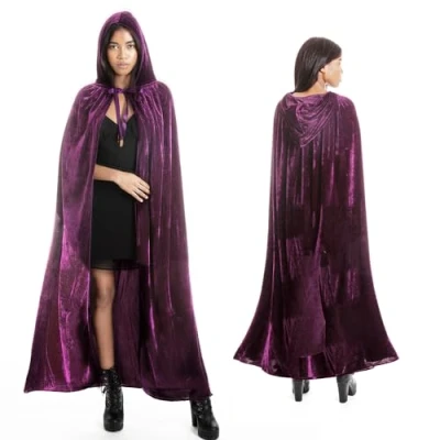 Afbeelding van Various Vampiercape met capuchon van fluweel voor carnaval en Halloween, uniseks (paars, 150 cm)