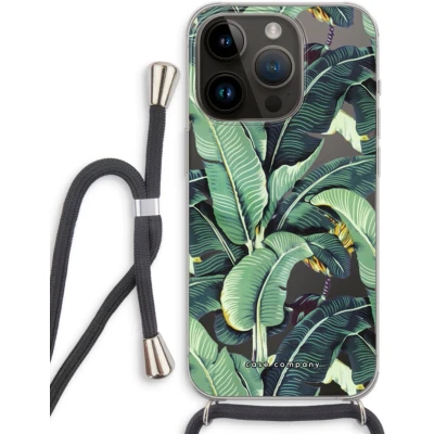 Afbeelding van Case Company® hoesje met Koord geschikt voor iPhone 14 Pro Bananenbladeren Telefoonhoesje Zwart Extra Bescherming aan alle Kanten en Over de Schermrand