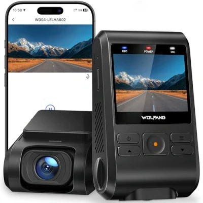 Afbeelding van WOLFANG 2,5 K dashcam auto, wifi autocamera met SD kaart 32 G, IPS 2 inch groothoek 170, G sensor, parkeermodus 24 uur, nachtzicht, loopopname