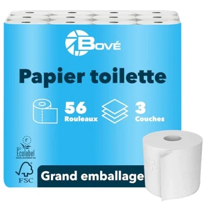 Afbeelding van BOVE toiletpapier 3 laags 250 vellen, 56 rollen (7 stuks van elk 8 rollen), wit, 100% cellulose, bloemenreliëf (8101000) extra zacht