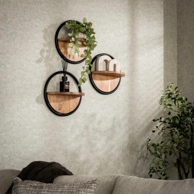 Afbeelding van Hoyz Collection Wandschap Rond Set 3 Massief Acacia Naturel