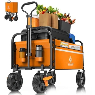 Afbeelding van KESSER® Chariot de transport Pliable Avec 2 poches en filet Poche latérale et housse Pneus PVC jusqu&#039;à 80 kg Sans toit Orange