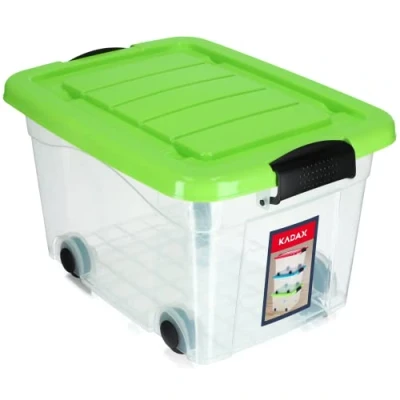 Afbeelding van KADAX opbergdoos van kunststof met wielen, 20 liter, groen, organizer deksel, clipbox voor speelgoed, kliksluiting