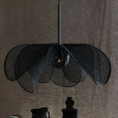 Afbeelding van Hanglamp Styrka, Ø 75 cm, zwart/rookgrijs, bananenvezel
