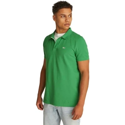 Image de Tommy Jeans Polo TJM SLIM PLACKET EXT S/S pour homme, vert, XS, Vert (vert côtier), XS