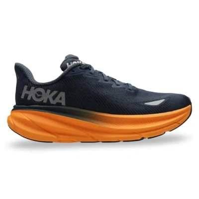 Afbeelding van HOKA Clifton 9 Hardloopschoenen voor op de weg, Heren, Maat: 42 2/3, Dark blue/orange Textiel/ synthetisch