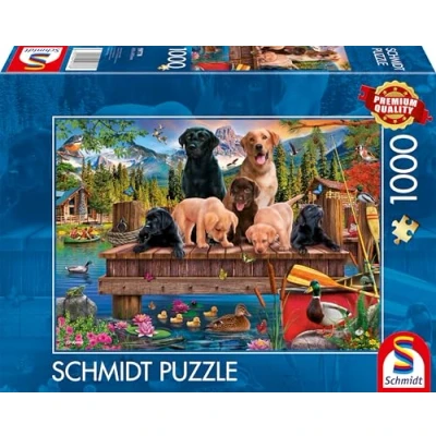 Afbeelding van Hundefamilie am See