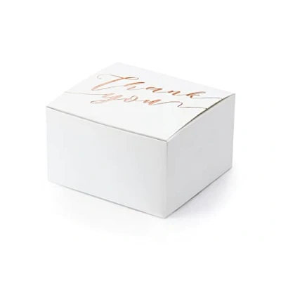 Afbeelding van PartyDeco cadeaudoosje Thank You Bruiloft bedankje 10x wit/rosegoud papier 6 x 4 cm