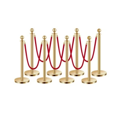 Image de VEVOR Poteau de guidage barrière sécurité 8 pcs dorés avec 6 cordes velours