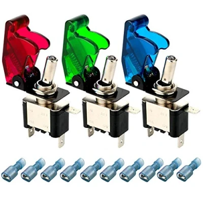 Afbeelding van Gebildet Set van 3 hefboomschakelaars met ledlicht (rood, groen, blauw), 20 A, 12 V 24 VDC, 2 voudige aan/uit schakelaar polig SPST, tuimelschakelaar voor auto voertuig