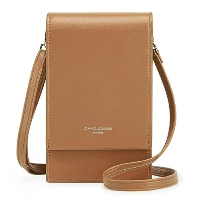 Afbeelding van David Jones Schoudertas voor mobiele telefoon dames Kleine handtas gedragen op de schouder Elegante mini tas Kunstleer Croco Stad Werk Reizen Avond, Bruin 2, Stijlvol