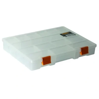 Afbeelding van Perel assortimentsdoos, 21 vaste compartimenten, stapelbaar, 276 x 203 42 mm, transparant/geel