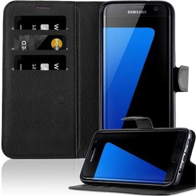 Afbeelding van Cadorabo Hoesje geschikt voor Samsung Galaxy S7 EDGE in PHANTOM ZWART Beschermhoes met magnetische sluiting, standfunctie en kaartvakje Book Case Cover Etui