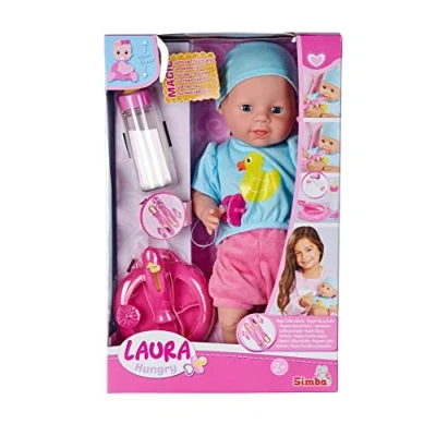 Afbeelding van Simba Laura Hungry 105010964 zachte lichaamspop met speen, magische lepel, fles en bord, 38 cm, babypop vanaf 2 jaar