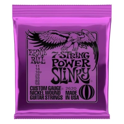 Afbeelding van Ernie Ball Power Slinky snaren voor elektrische gitaar met 7 snaren, vernikkeld, 11 58 gauge