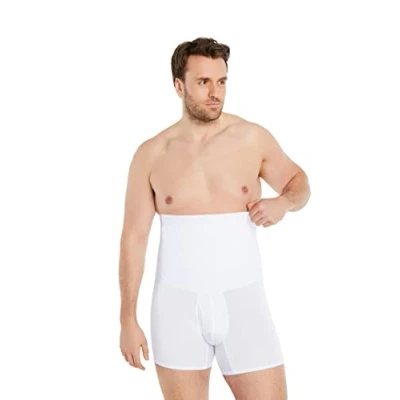 Afbeelding van FINN Shapewear boxershorts voor heren met platte buik effect, compressieshorts, figuurvormende shorts hoge taille heren, van katoen, Wit