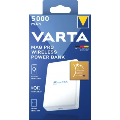 Afbeelding van VARTA Mag Pro 5000 mAh 7,5 W magnetische draadloze powerbank met USB type C ingang, compatibel MagSafe &amp; Qi standaard (voor compatibiliteit iPhone en Android), wit